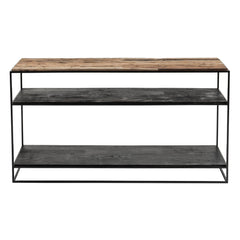 55" Natural and Black Frame Console Table With Storage - Homeroots