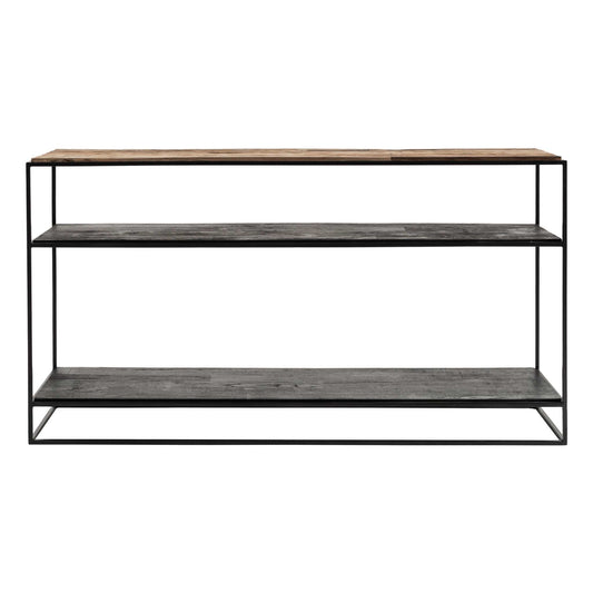 55" Natural and Black Frame Console Table With Storage - Homeroots