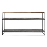 55" Natural and Black Frame Console Table With Storage - Homeroots