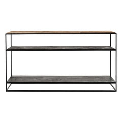 55" Natural and Black Frame Console Table With Storage - Homeroots