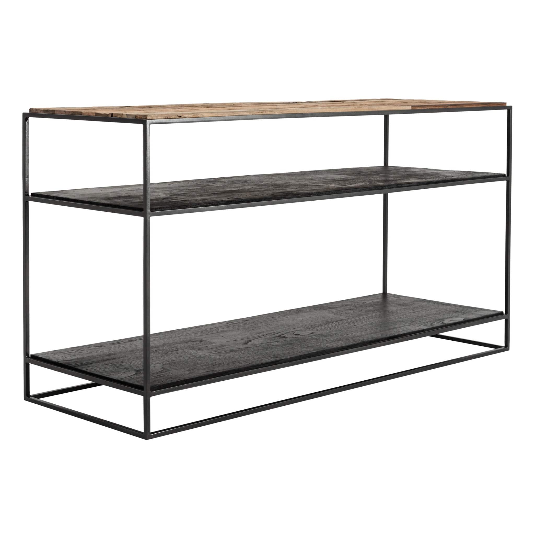 55" Natural and Black Frame Console Table With Storage - Homeroots