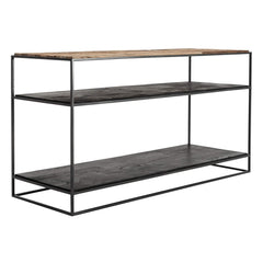 55" Natural and Black Frame Console Table With Storage - Homeroots
