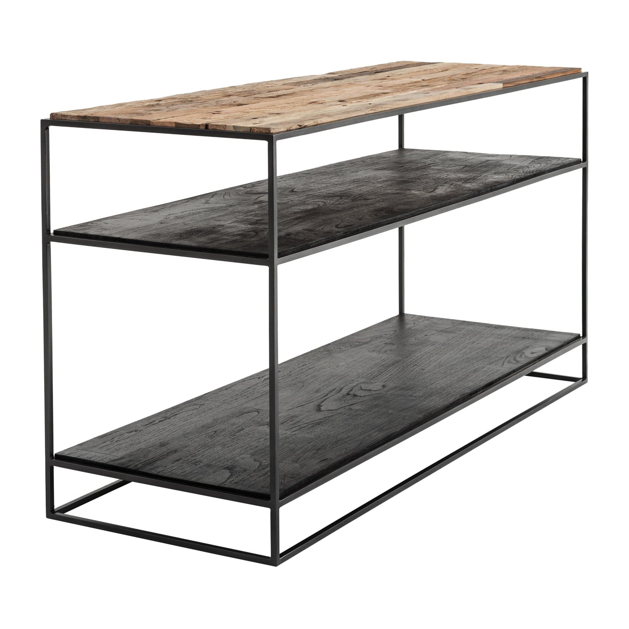 55" Natural and Black Frame Console Table With Storage - Homeroots