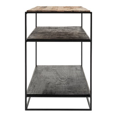 55" Natural and Black Frame Console Table With Storage - Homeroots