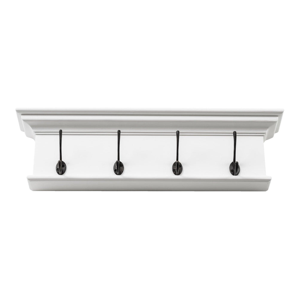 28" Classic White Wood Four Hook Hanging Coat Rack - Homeroots