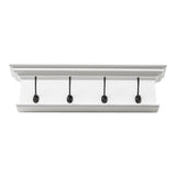 28" Classic White Wood Four Hook Hanging Coat Rack - Homeroots
