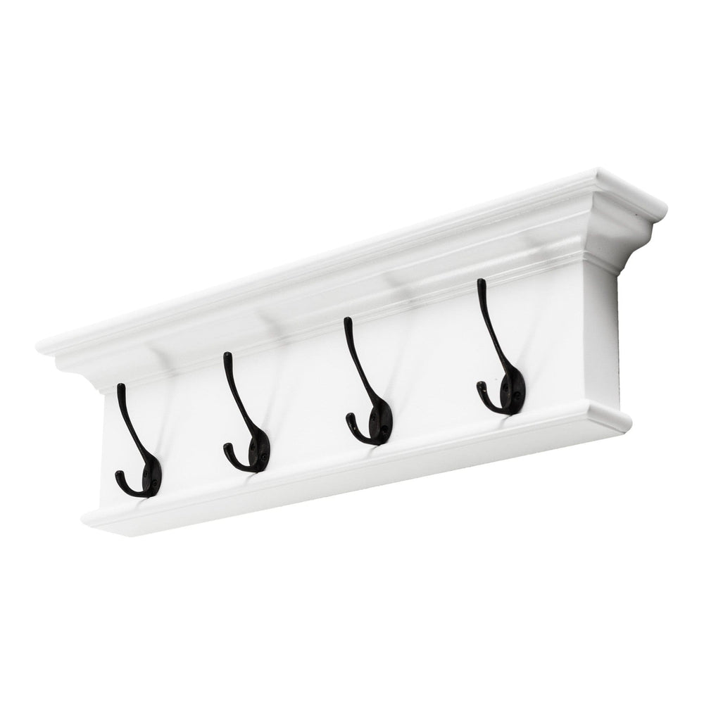 28" Classic White Wood Four Hook Hanging Coat Rack - Homeroots