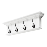28" Classic White Wood Four Hook Hanging Coat Rack - Homeroots