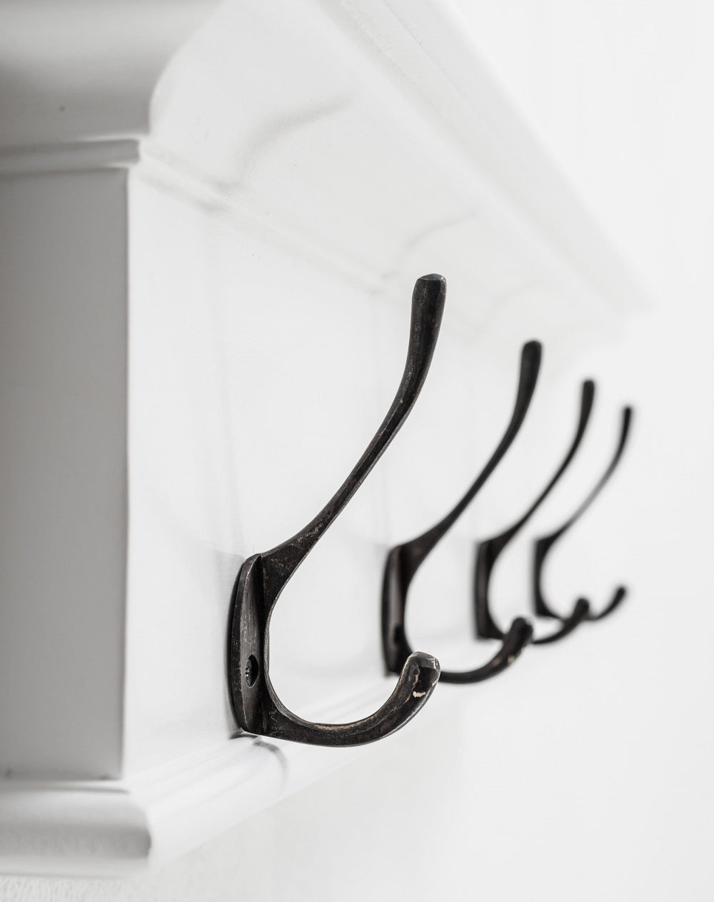 28" Classic White Wood Four Hook Hanging Coat Rack - Homeroots
