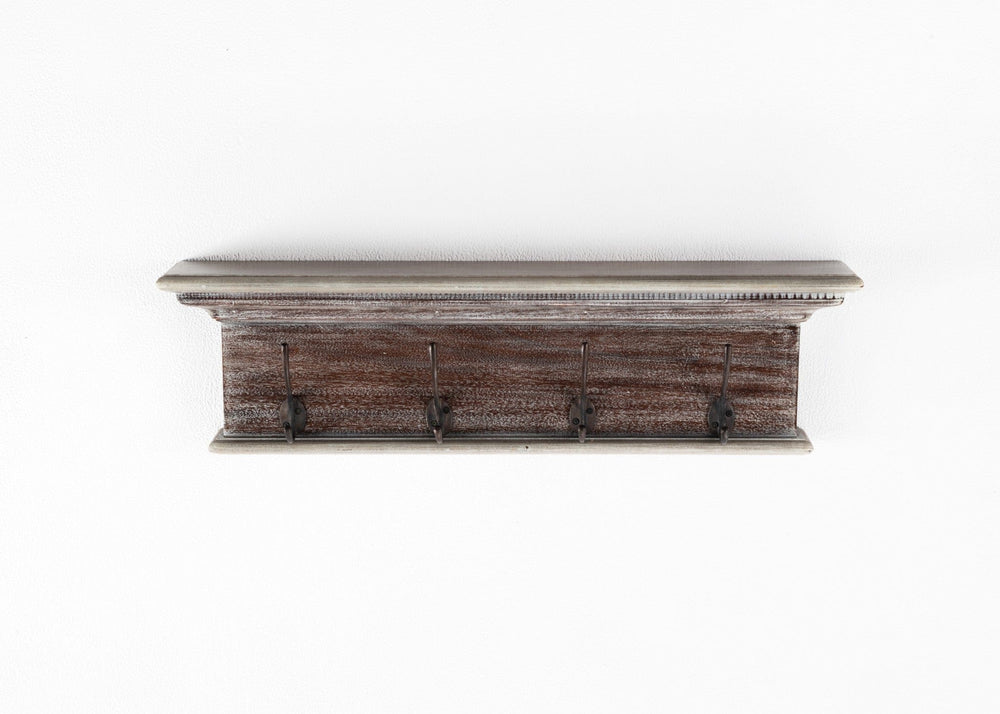 28" Natural Wash Rustic Wood Four Hook Hanging Coat Rack - Homeroots