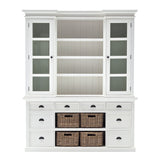 87" White Wood Bookcase with Glass Doors Drawers and Baskets - Homeroots - Flyclothing LLC