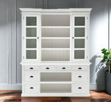 87" White Wood Bookcase with Glass Doors Drawers and Baskets - Homeroots