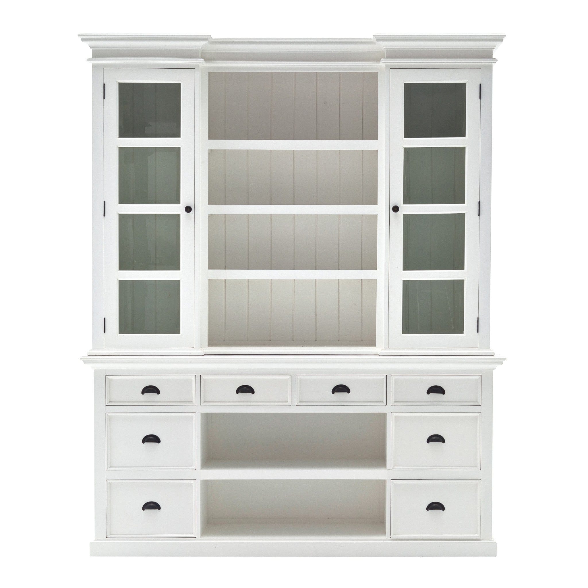 87" White Wood Bookcase with Glass Doors Drawers and Baskets - Homeroots - Flyclothing LLC