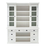 87" White Wood Bookcase with Glass Doors Drawers and Baskets - Homeroots