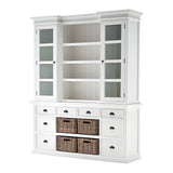87" White Wood Bookcase with Glass Doors Drawers and Baskets - Homeroots - Flyclothing LLC