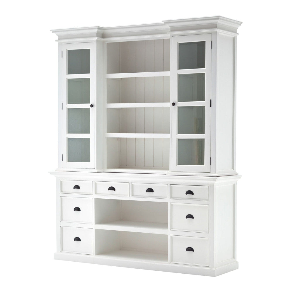 87" White Wood Bookcase with Glass Doors Drawers and Baskets - Homeroots - Flyclothing LLC