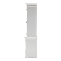 87" White Wood Bookcase with Glass Doors Drawers and Baskets - Homeroots