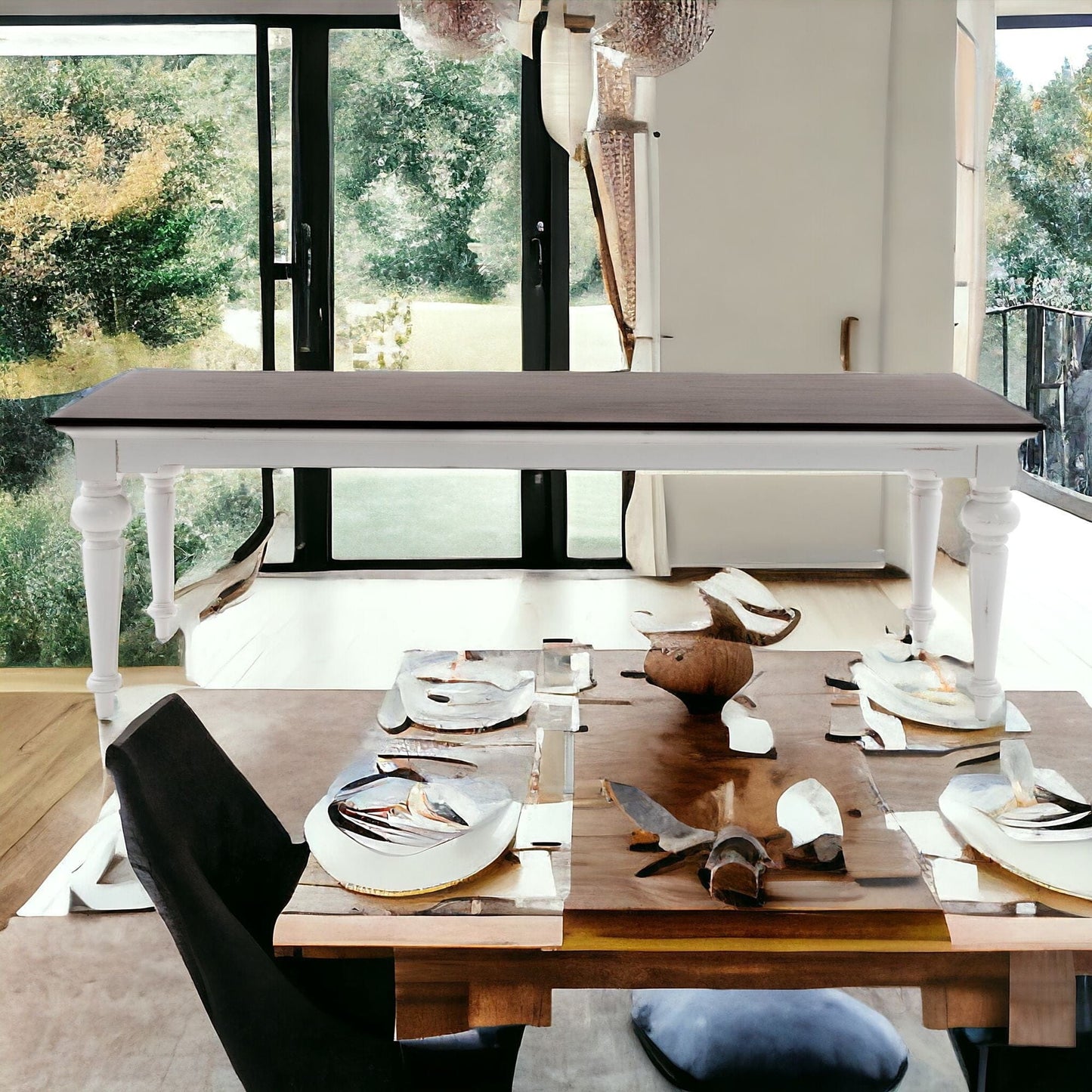 94" Dark Brown And White Solid Wood Dining Table - Homeroots - Flyclothing LLC