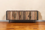 79" Wood Brown Recycled Boat Wood And Iron Cabinet Enclosed Storage TV Stand - Homeroots