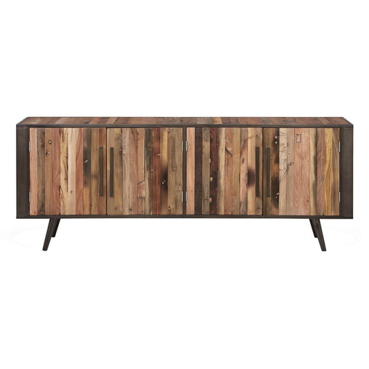 79" Wood Brown Recycled Boat Wood And Iron Cabinet Enclosed Storage TV Stand