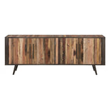 79" Wood Brown Recycled Boat Wood And Iron Cabinet Enclosed Storage TV Stand - Homeroots