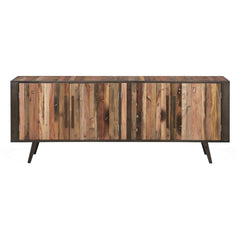 79" Wood Brown Recycled Boat Wood And Iron Cabinet Enclosed Storage TV Stand