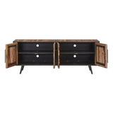 79" Wood Brown Recycled Boat Wood And Iron Cabinet Enclosed Storage TV Stand - Homeroots