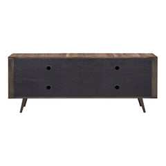 79" Wood Brown Recycled Boat Wood And Iron Cabinet Enclosed Storage TV Stand
