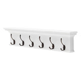 39" Classic White Wood Six Hook Hanging Coat Rack - Homeroots