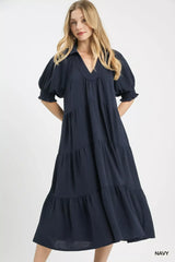 Umgee Solid Tiered Midi Dress - Trendsi - Flyclothing LLC
