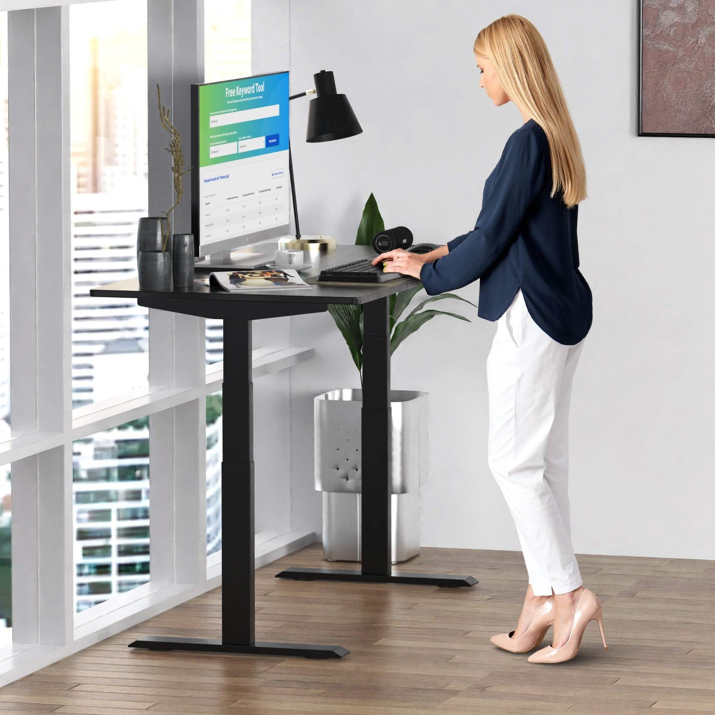 Black Bamboo Dual Motor Electric Office Adjustable Computer Desk - Homeroots - Flyclothing LLC