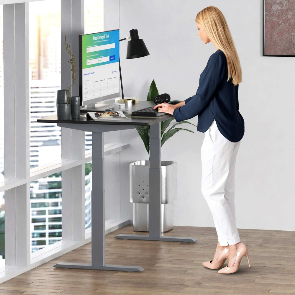 Gray Bamboo Dual Motor Electric Office Adjustable Computer Desk - Homeroots - Flyclothing LLC