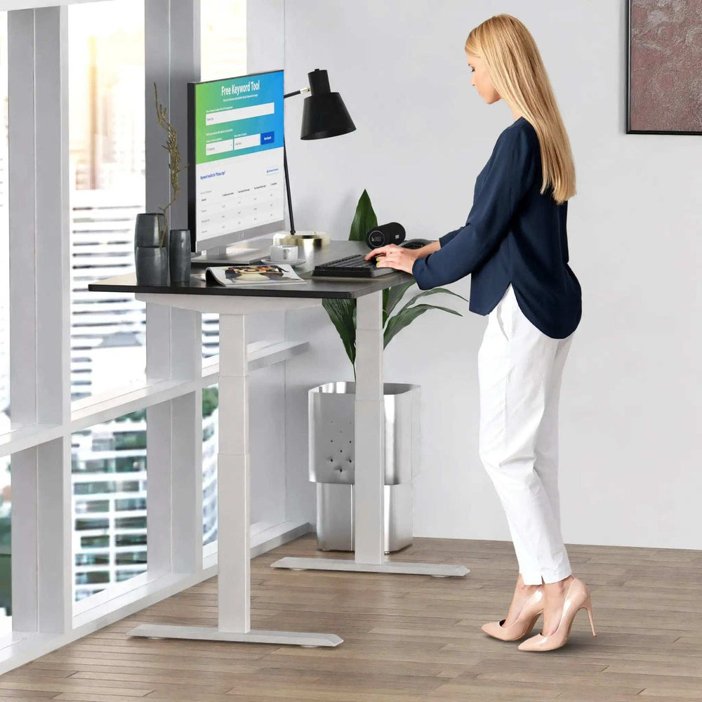White and Black Bamboo Dual Motor Electric Office Adjustable Computer Desk - Homeroots - Flyclothing LLC