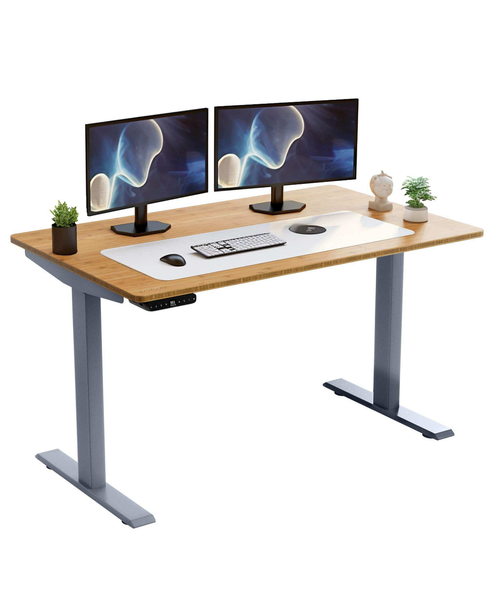 Gray and Natural Bamboo Dual Motor Electric Office Adjustable Computer Desk - Homeroots - Flyclothing LLC