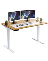 White and Natural Bamboo 52" Dual Motor Electric Office Adjustable Computer Desk - Homeroots - Flyclothing LLC