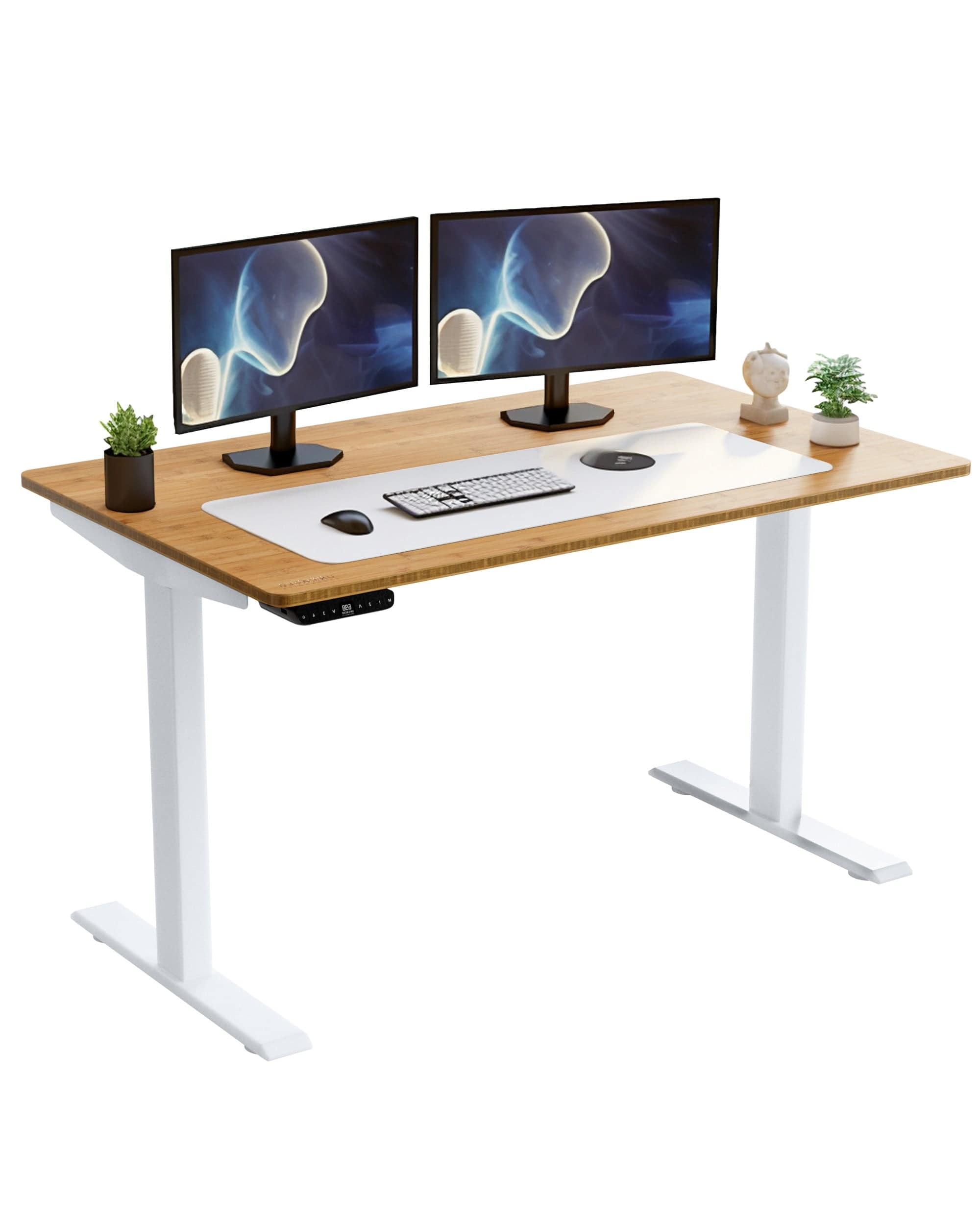 White and Natural Bamboo 52" Dual Motor Electric Office Adjustable Computer Desk - Homeroots - Flyclothing LLC