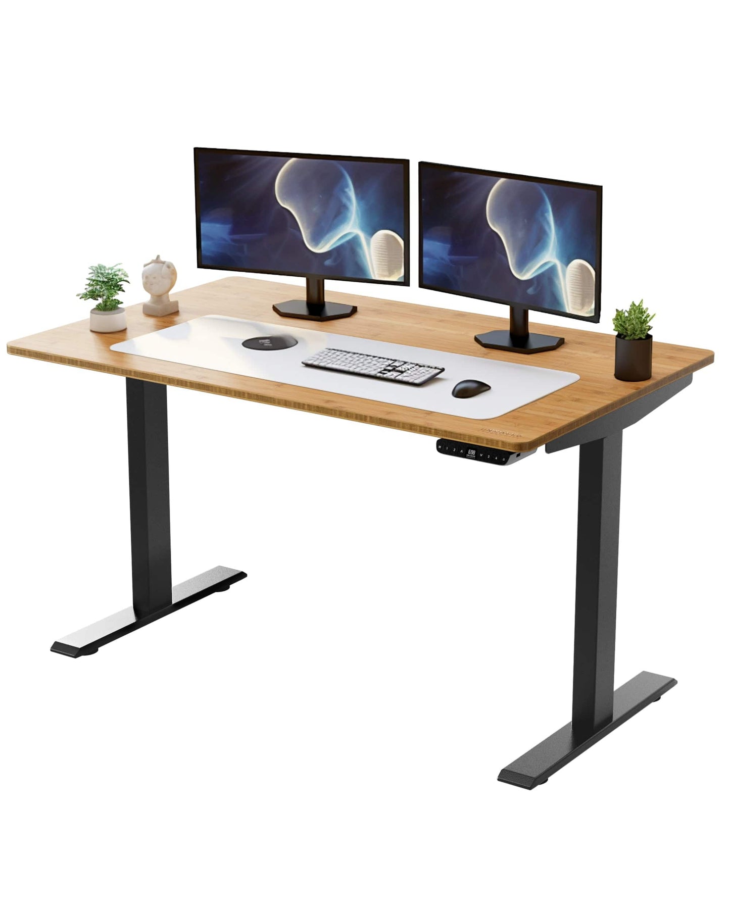 Black and Natural Bamboo 45" Dual Motor Electric Office Adjustable Computer Desk - Homeroots - Flyclothing LLC