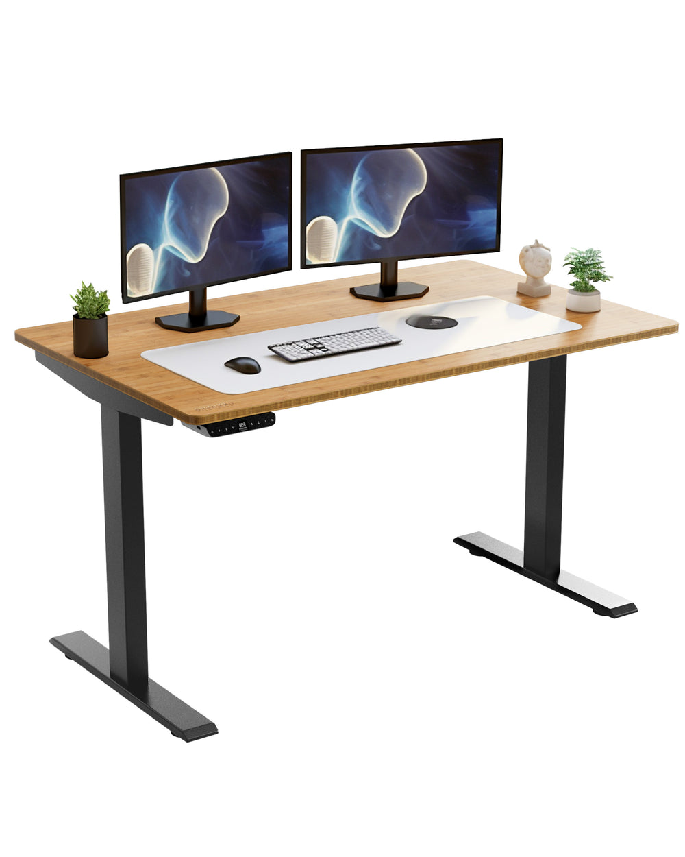 Black and Natural Bamboo 45" Dual Motor Electric Office Adjustable Computer Desk - Homeroots - Flyclothing LLC
