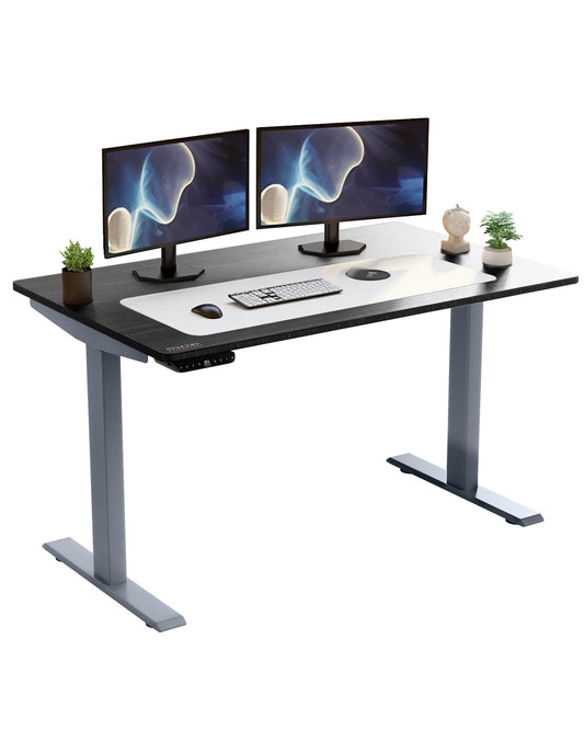 Gray and Black 45" Bamboo Dual Motor Electric Office Adjustable Computer Desk - Homeroots
