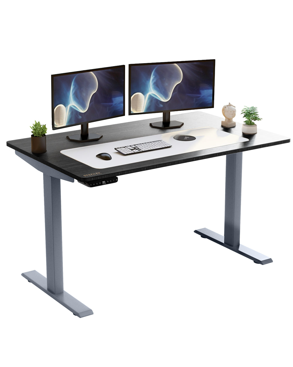 Gray and Black 52" Bamboo Dual Motor Electric Office Adjustable Computer Desk - Homeroots - Flyclothing LLC