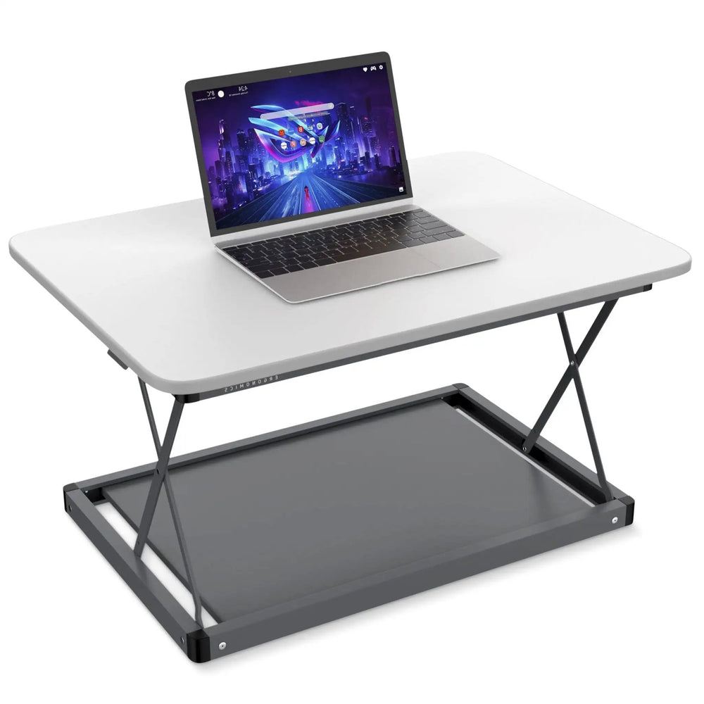 20" Adjustable White and Silver Stainless Steel Standing Desk Converter - Homeroots - Flyclothing LLC