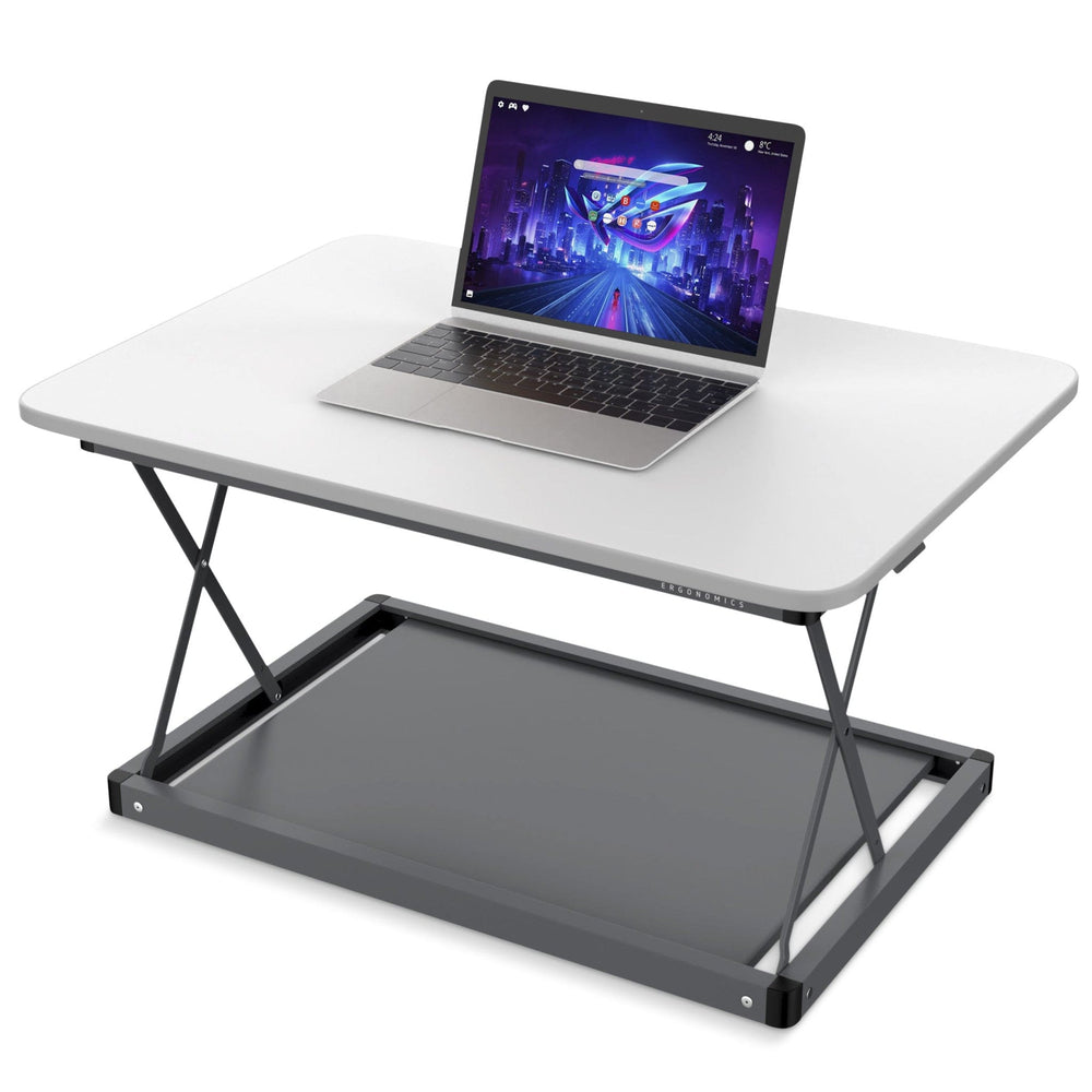 20" Adjustable White and Silver Stainless Steel Standing Desk Converter - Homeroots - Flyclothing LLC