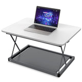 20" Adjustable White and Silver Stainless Steel Standing Desk Converter - Homeroots