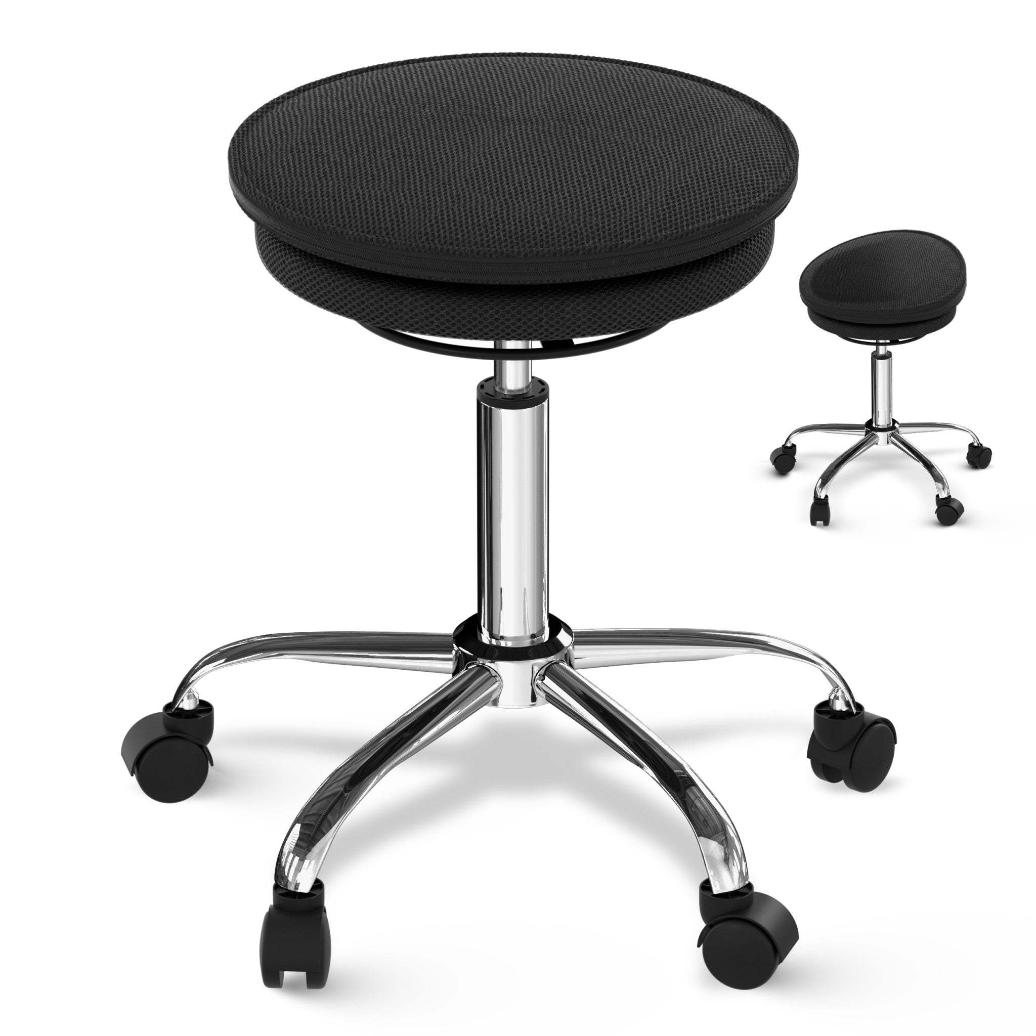 Black and Chrome Active Sitting Rolling Balance Desk Chair - Homeroots - Flyclothing LLC
