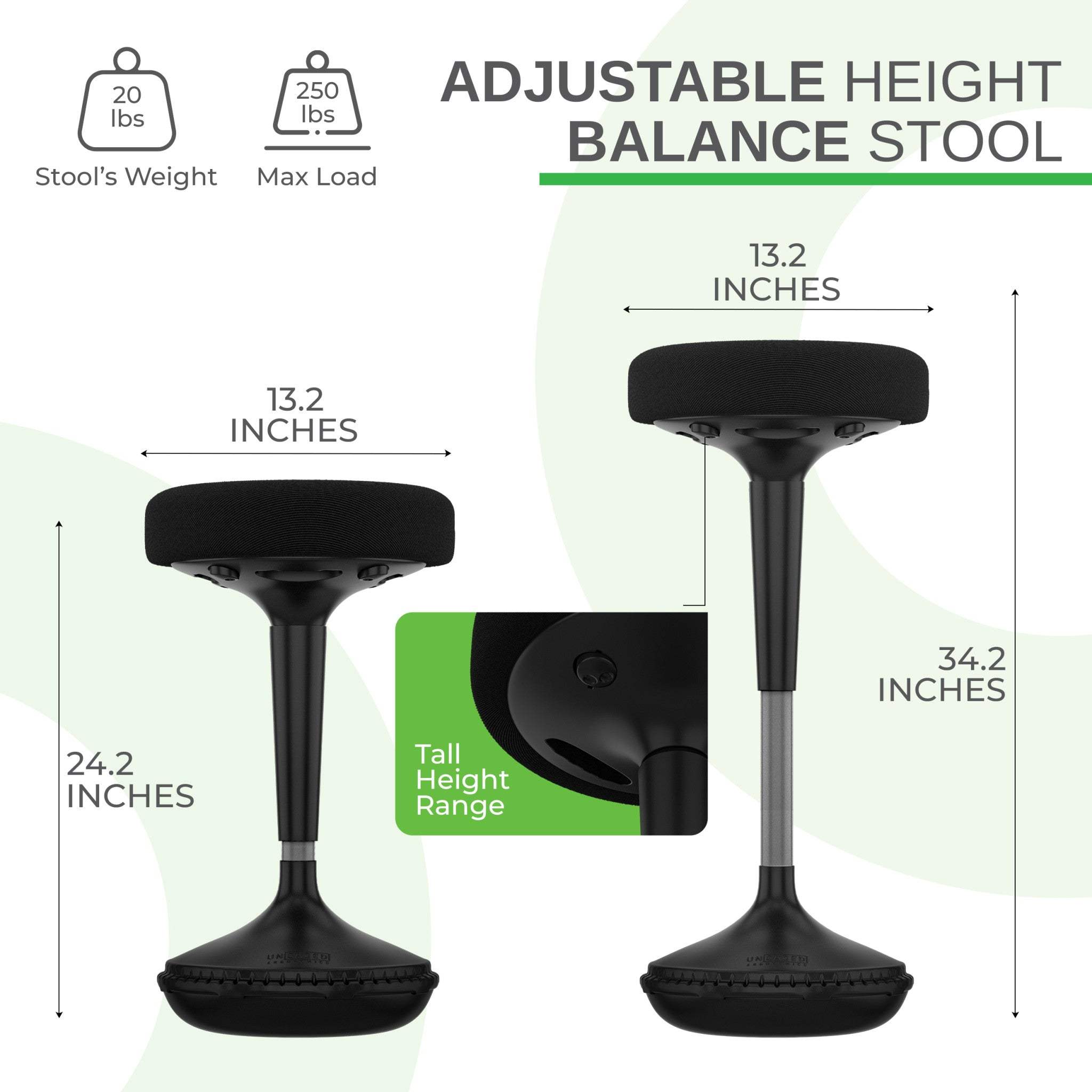 Black Tall Swivel Active Balance Chair - Homeroots - Flyclothing LLC