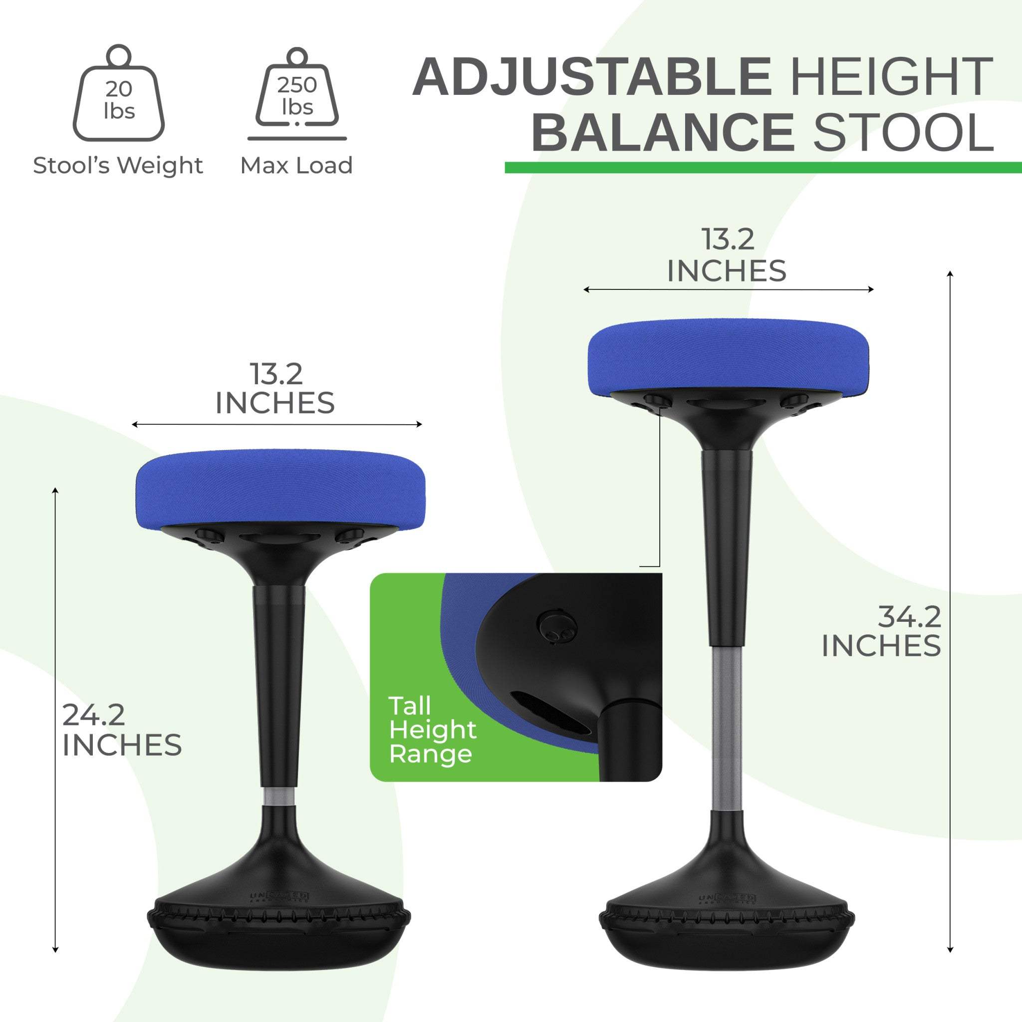 Blue Tall Swivel Active Balance Chair - Homeroots - Flyclothing LLC