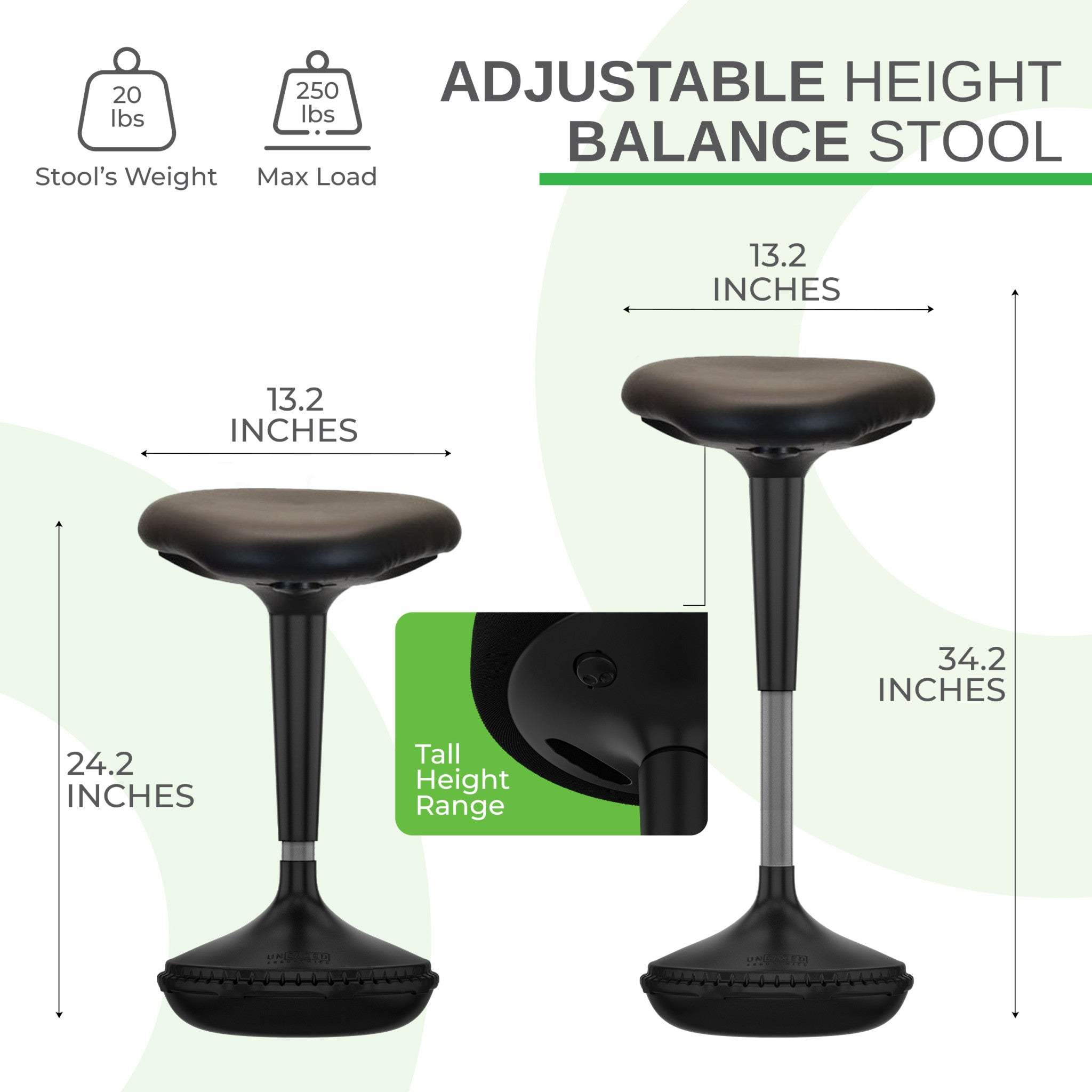 Black Tall Triangle Seat Swivel Active Balance Chair - Homeroots - Flyclothing LLC