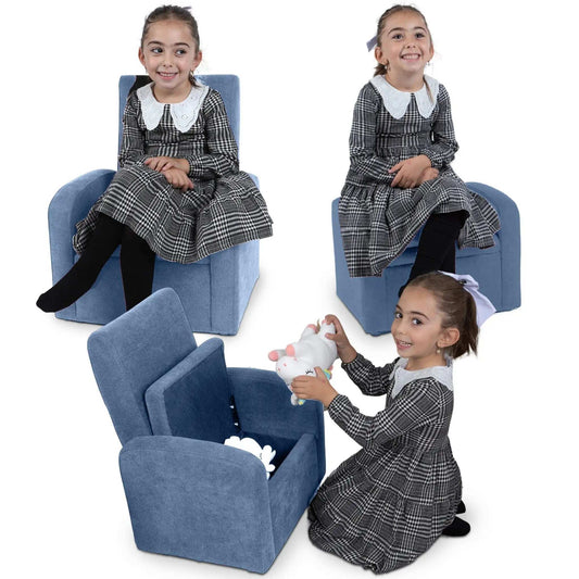 Kids Blue Comfy Upholstered Recliner Chair with Storage - Homeroots - Flyclothing LLC