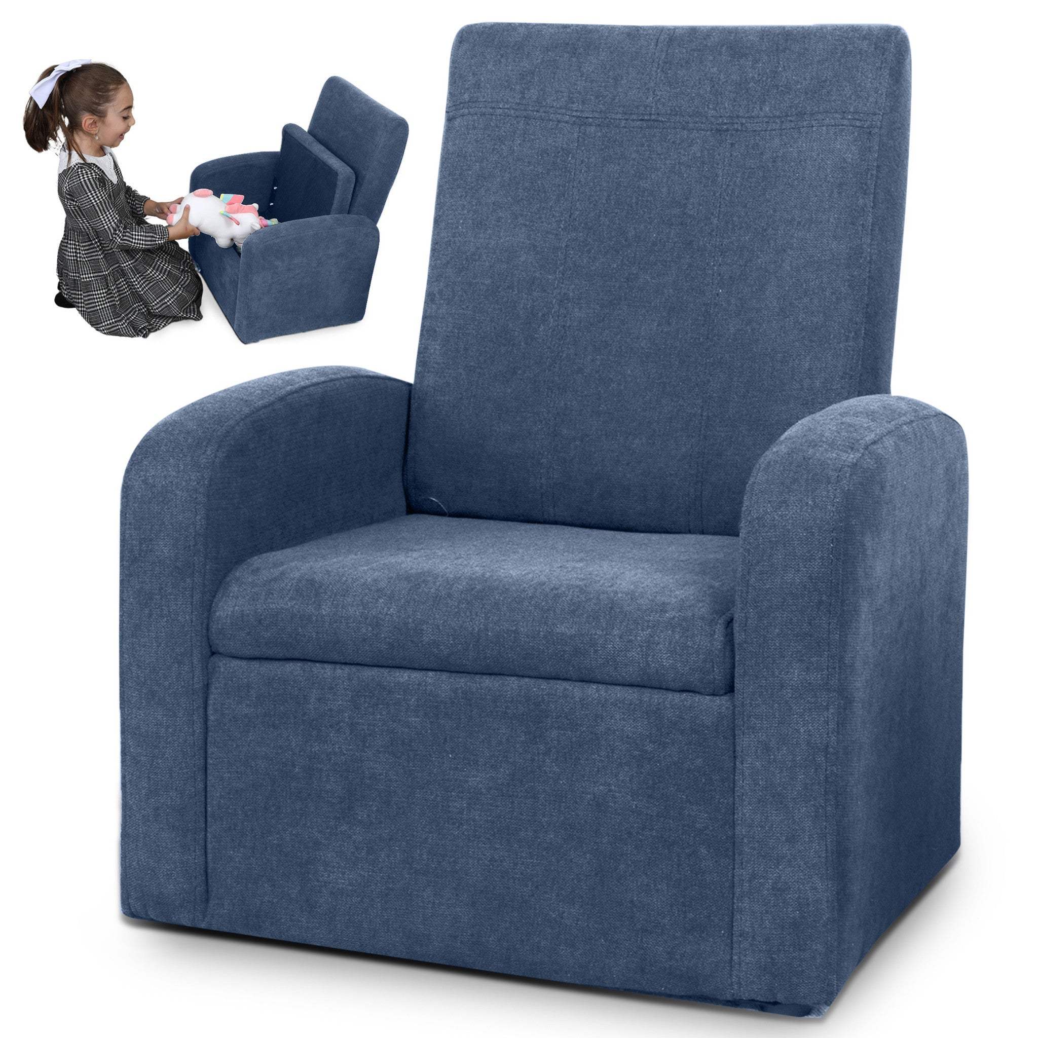 Kids Blue Comfy Upholstered Recliner Chair with Storage - Homeroots - Flyclothing LLC