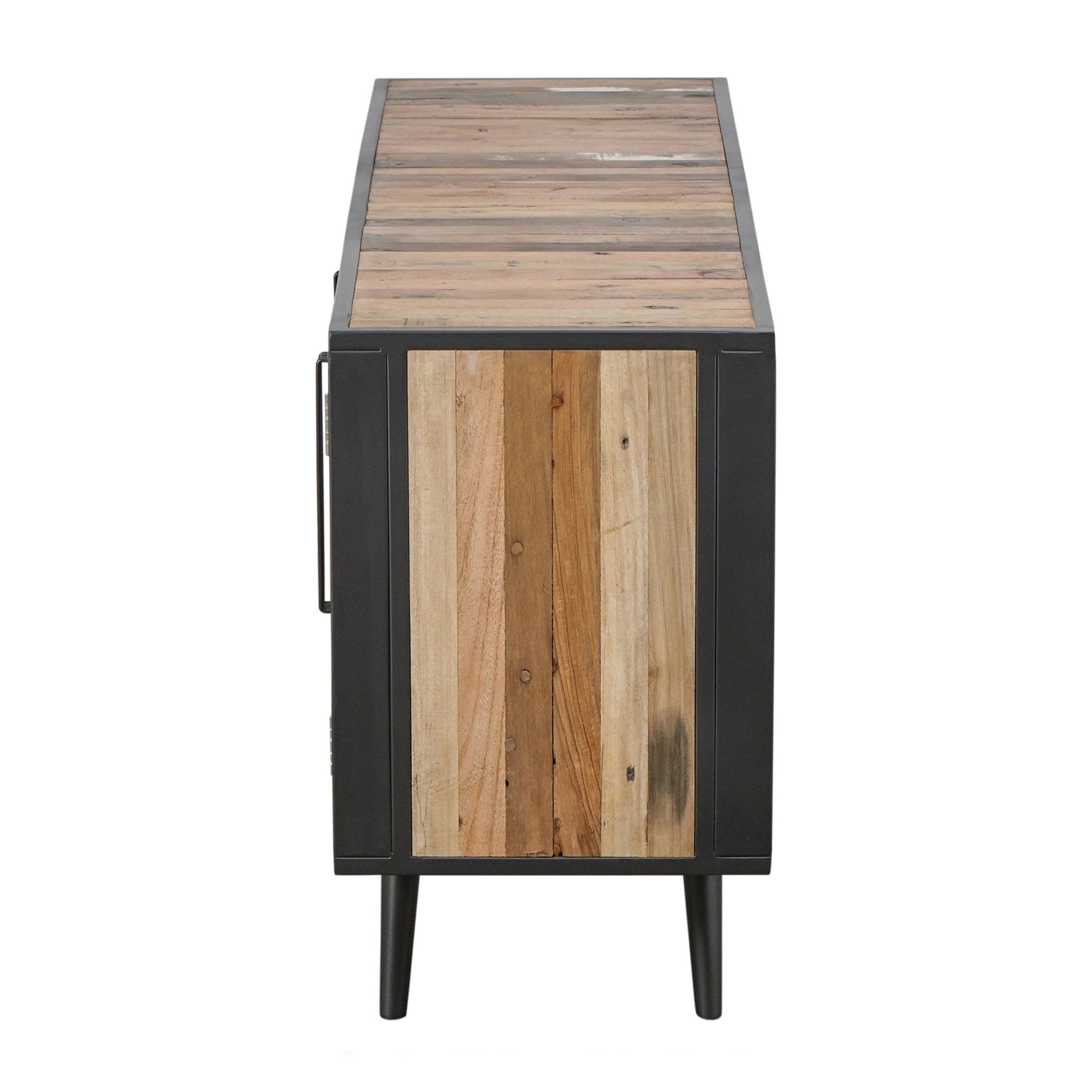 Rustic Black Natural and Rattan Media Cabinet with Three Doors - Homeroots